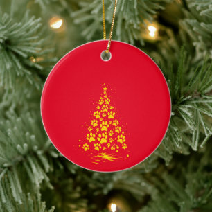 Hundefreund Pfotenabdruck Weihnachtsbaum 4 Keramik Ornament