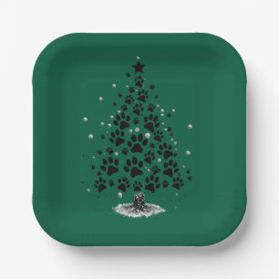 Hundefreund Pfotenabdruck Weihnachtsbaum Pappteller