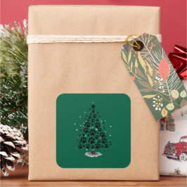 Hundefreund Pfotenabdruck Weihnachtsbaum Quadratischer Aufkleber