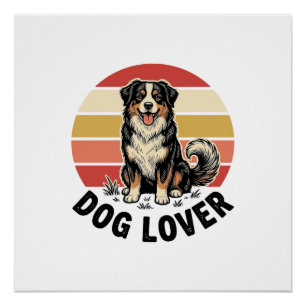 Hundefreund Vintage-Stich Cuter Hund Sonnenunterga Poster