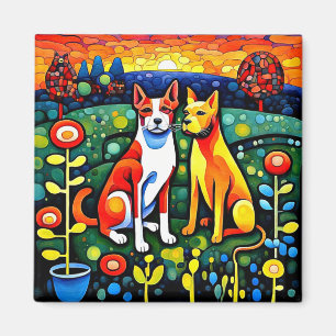Hundefreunde im Garten 2 Magnet