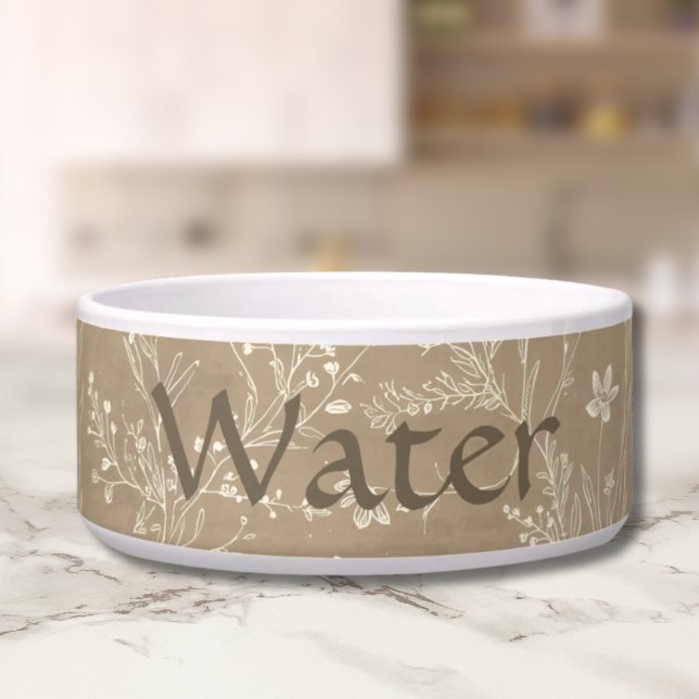 Hundefutterwasserschale - Braun Botanisch. Persona Napf (Personalized Brown Botanical Pet Water Bowl)