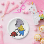 Hundegärtner mit Rasenmäher| Rückenfarbe Pappteller (Party)