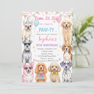 Hundegeburtstagseinladung Hundeparty Pawty Mädchen Einladung