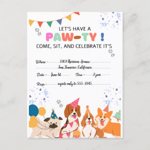 Hundegeburtstagsfeier Welpenparty-Einladungen Postkarte