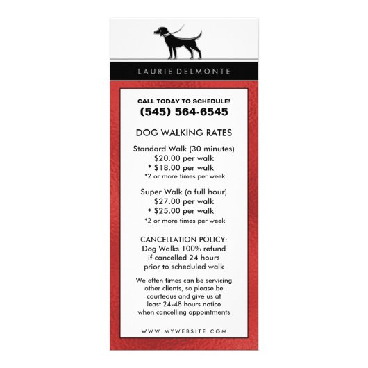Hundegehen u. -haustier rote u. schwarze werbekarte (Vorne)