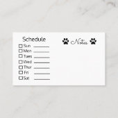 Hundegehende Visitenkarten mit Zeitplan Visitenkarte (Rückseite)