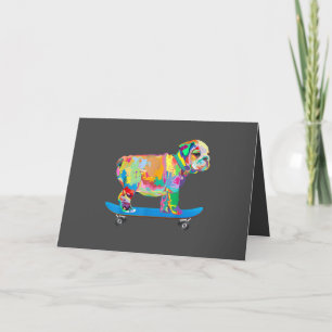 Hundegeschenk   Bunter Cooler Bulldog Welpe Skateb Feiertagskarte