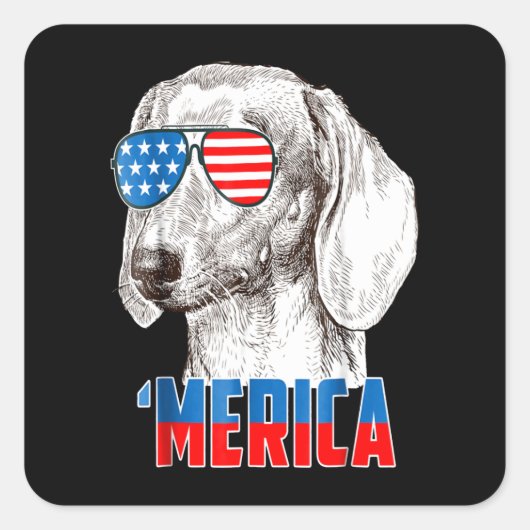 Hundegeschenk | Coole Dackel "Merica Quadratischer Aufkleber (Vorderseite)