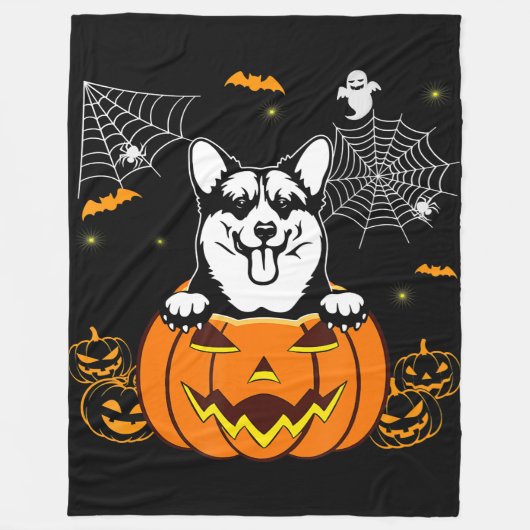 Hundegeschenk | Corgi Pumpkin Funny Halloween Cost Fleecedecke (Vorderseite)