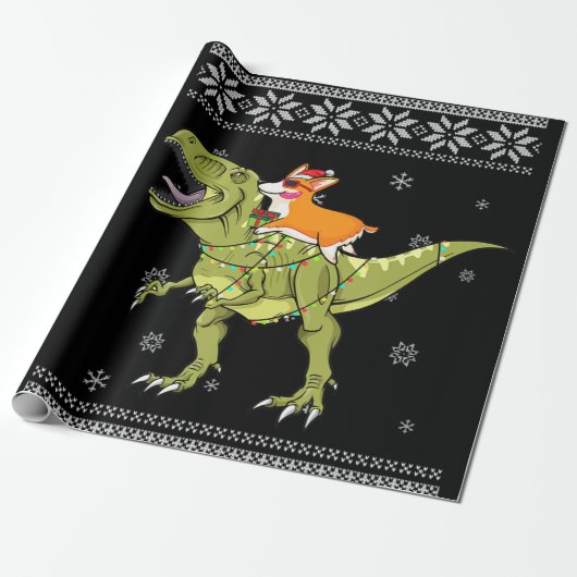Hundegeschenk| Corgi Riding T Rex Dinosaurier Weih Geschenkpapier (Ungerollt)