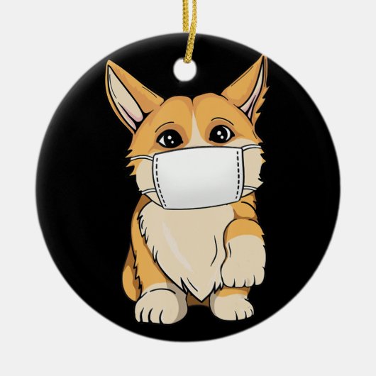 Hundegeschenk | Corgi Wear Face Mask Keramik Ornament (Vorne)