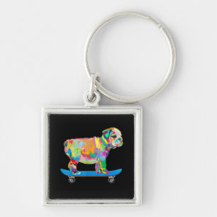 Hundegeschenk Farbenfrohe Coole Bulldog Puppy-Sk Schlüsselanhänger