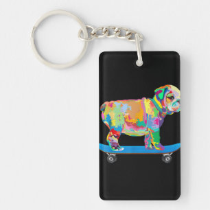 Hundegeschenk Farbenfrohe Coole Bulldog Puppy-Sk Schlüsselanhänger