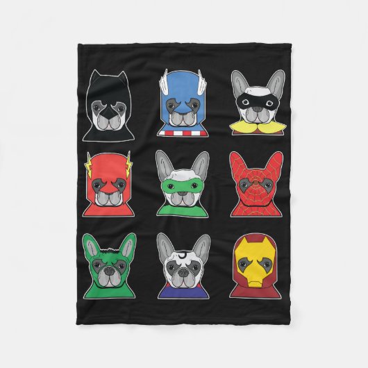 Hundegeschenk | French Bulldog Designs Super Hero Fleecedecke (Vorderseite)