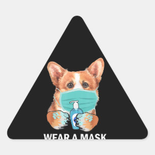 Hundegeschenk Maske der Maske "Corgi Wear Face Dreieckiger Aufkleber
