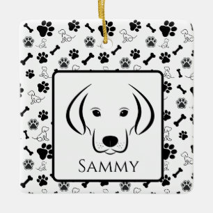 Hundegeschenk Schwarz-Weiß-Ornament Keramikornament