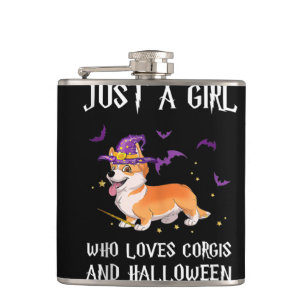 Hundegeschenk Wer Lieben Korgi Hund und Halloween Flachmann