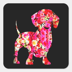 Hundegeschenk   Wunderschöne Blume Dackel Girl Quadratischer Aufkleber