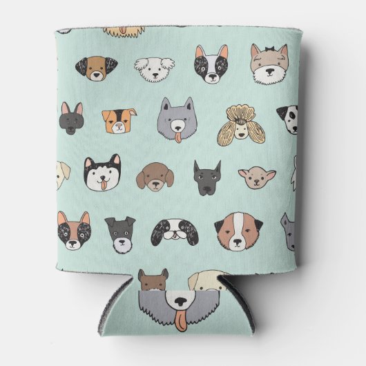 Hundegesicht: Cartoon Doodle Muster Dosenkühler (Vorderseite)