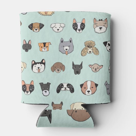 Hundegesicht: Cartoon Doodle Muster Dosenkühler (Rückseite)