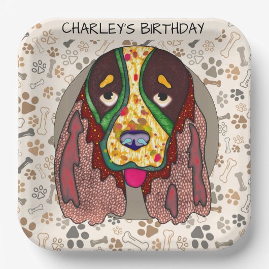 Hundegesicht Springer Spaniel Geburtstag Pappteller (Vorderseite)