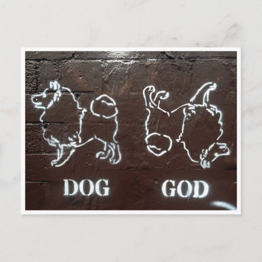 Hundegott Postkarte (Vorderseite)
