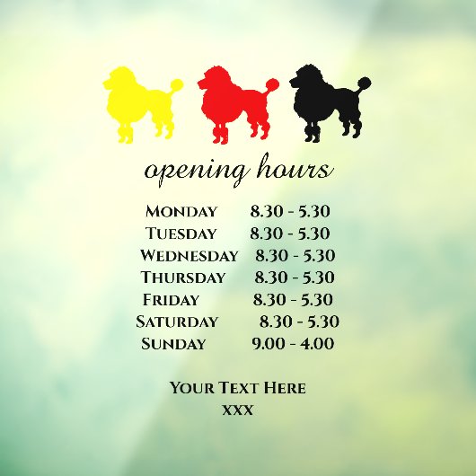 Hundehalle mit Öffnungszeiten Fensteraufkleber (Blatt 3)