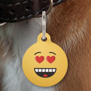 Hundehalsband mit Smiley-Gesicht und Herz-Augen Haustiermarke
