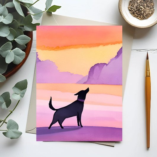 Hundehaufen | Schwarzer Hund Wasserfarbe Silhouett Postkarte