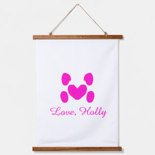 Hundeherz Pfote rosa Haustier Name Text Tier Katze Wandteppich Mit Holzrahmen