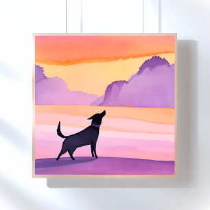 Hundeheulen   Schwarze Wasserfarbe-Hundesilhouette Poster
