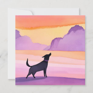 Hundeheulen Wasserfarben-Silhouette schwarzer Hu Karte
