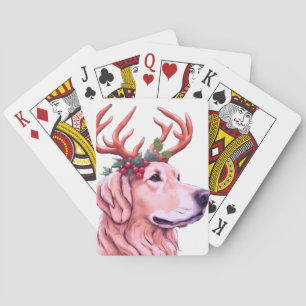 Hundehund mit Geweih und Urlaubskreit Spielkarten