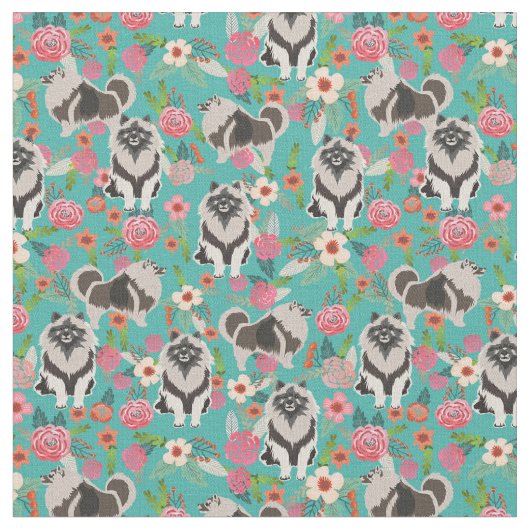 Hundehund Vintag floral türkis Stoff (Nahaufnahme)