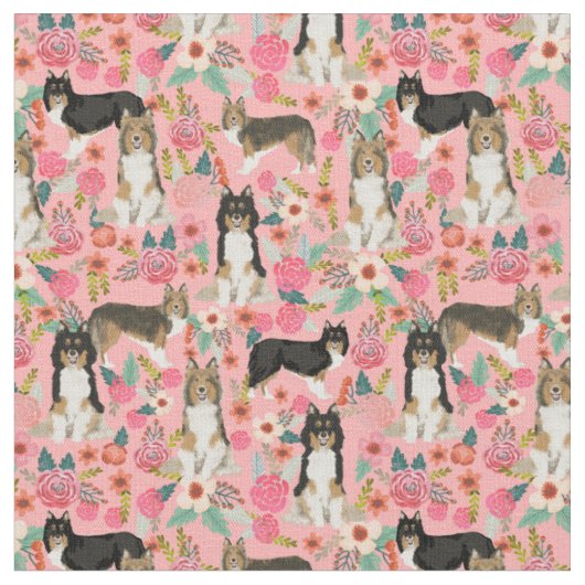 Hundehund Vintage Blumen rosa Stoff (Nahaufnahme)