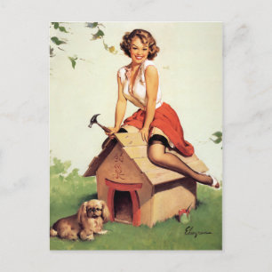 Hundehütte Pin Up Postkarte