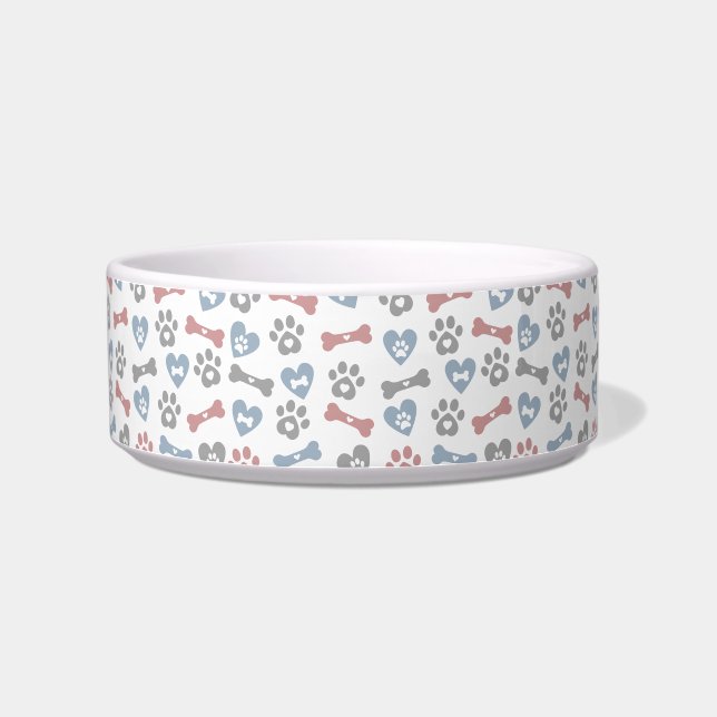 Hundeknochen Pfoten Und Herzen Blau Rosa Graues Mu Napf (Links)