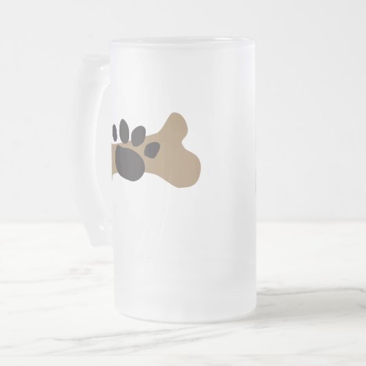 Hundeknochen u. Tatzen-Druck Mattglas Bierglas (Vorderseite Links)