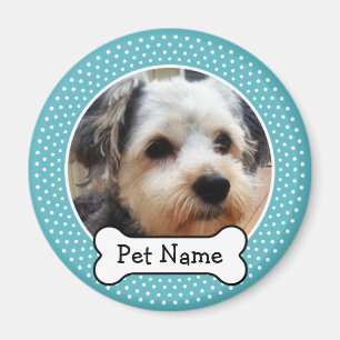Hundeknochen und Blue Polka Dot Foto Rahmen Magnet