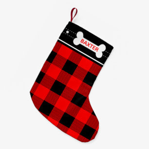 Hundeknochen-Weihnachtsroter Flanell kariert Kleiner Weihnachtsstrumpf