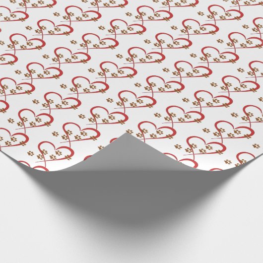 Hundekuchen auf rotem Herz drucken Geschenkpapier (Ecke)