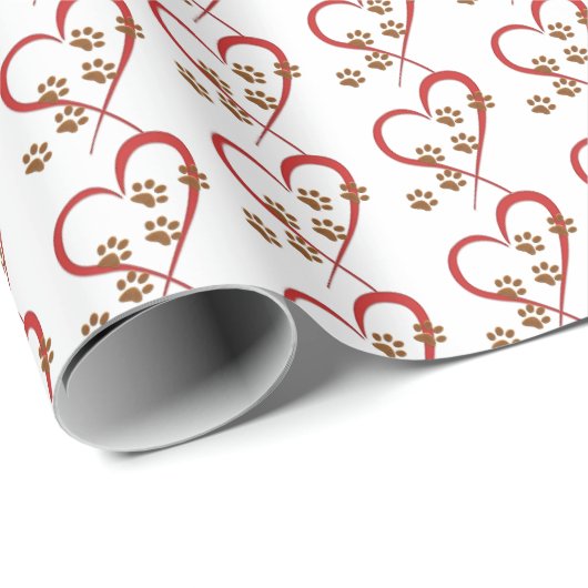 Hundekuchen auf rotem Herz drucken Geschenkpapier (Rolleneckpunkt)