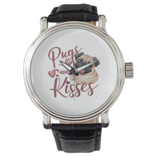 Hundekuss .Pugs & Kisses Watercolor Tee Armbanduhr