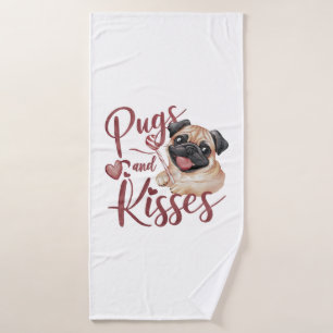 Hundekuss .Pugs & Kisses Watercolor Tee Badehandtuch