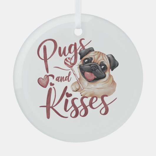 Hundekuss .Pugs & Kisses Watercolor Tee Ornament Aus Glas (Vorderseite)