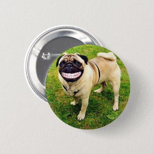 Hundelächeln-Mops niedlich Button (Vorne & Hinten)
