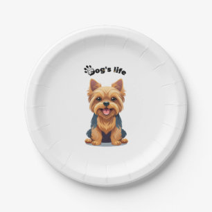 Hundeleben Spaß Yorkshire Terrier Illustration Pappteller