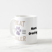 Hundeleckerchen-Händler Lustiges Humor-Design Perf Kaffeetasse (Vorderseite Links)