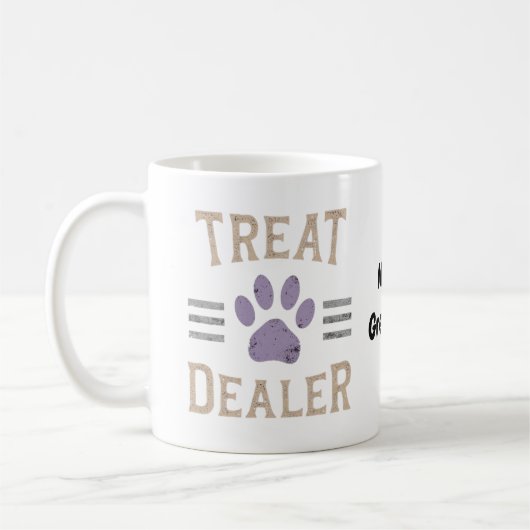 Hundeleckerchen-Händler Lustiges Humor-Design Perf Kaffeetasse (Links)
